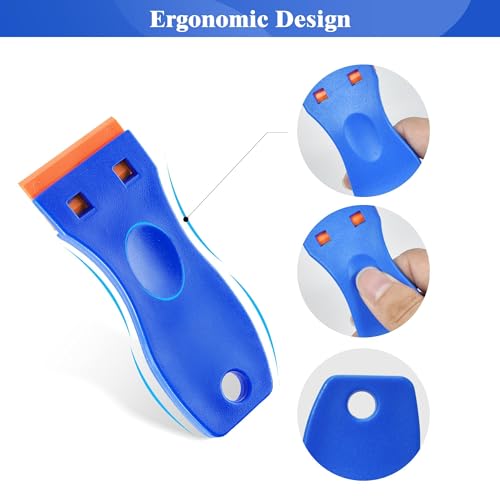 Zanch 2 Stück mini Kunststoff Schaber mit 20 Kunststoff klingen, Plastikspachtel, Plastik schaber für Klebereste Entferner, klebstoffentferner, Ceranfeld, Glas und Edelstahl, Blau