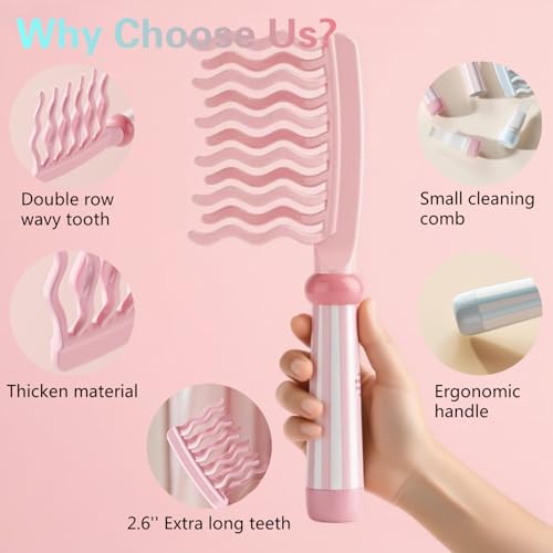 Peine de Dientes Anchos para Cabello Rizado Rosa miniatura 2