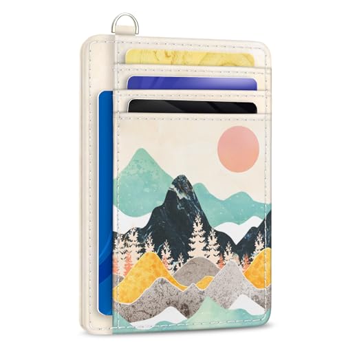 Image of Yonlevres Sunrise Credit Card Holder Slim RFID Wallet Women Small Travel | Front Pocket, Handy, RFID Blocking, Woman Girls Ladies Gifts, D-ring for Keychain,Thin Mini Card Case, ID Window, PU Leather