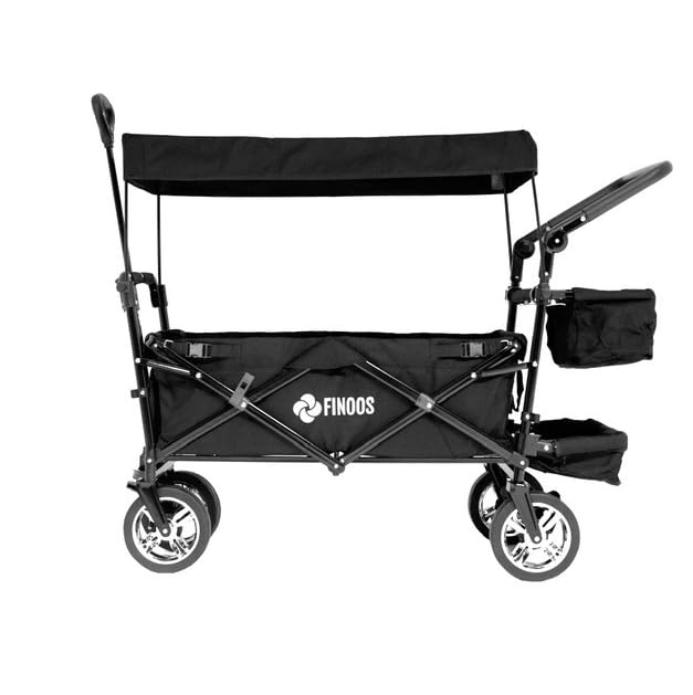FINOOS Chariot de Transport Pliable avec Toit | Charrette à Bras | Chariot à roulettes | Remorque de Transport | 2 Poches en Mesh et Une Poche extérieure...