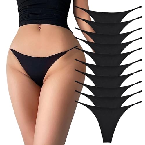Acramy Damen Unterwäsche Set 10er Pack Unterhosen Sexy Thong Atmungsaktive G String Tanga (L, Schwarz)