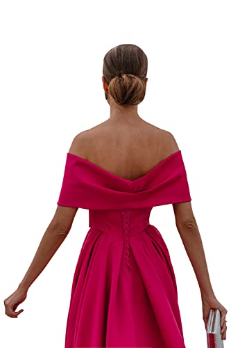 SEIM Women's Off Shoulder Long Prom Dresses with Slit 2024 Satin A-Line Sweetheart Corset Formal Party Dresses with Pockets2