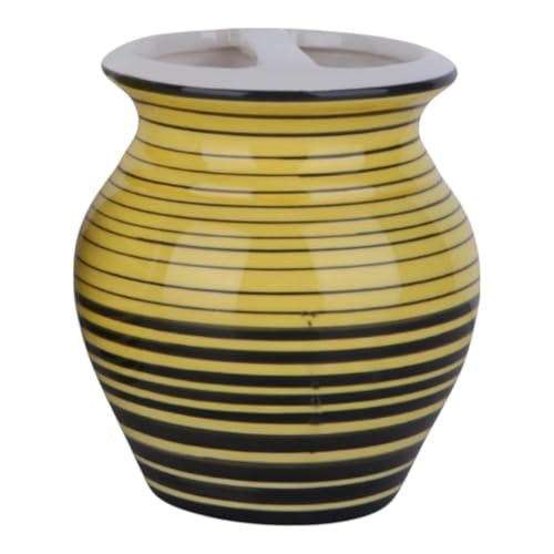 Image of Kookee Ceramic Toothbrush Holder - Stylish & Durable Bathroom Organizer (1 Piece) Yellow (10188-TH)