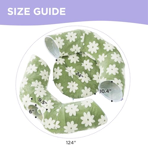Image of Lesure Large Cat Tunnel Bed - Cute Donut Bed for Indoor Cats with Washable Circle Cushion, Round Pet Peekaboo Cave Toy for Multi Kitten /Puppy /Rabbit, Large Flower Garden Green