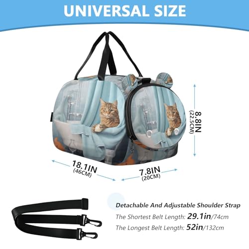 YETTASBIN Sport Travel Duffel Bag for Girls Boys, Cat Large Waterproof Weekender Overnight Bag, Detachable Shoulder Strap Gym Bag with Shoe Compartment & Wet Pocket3