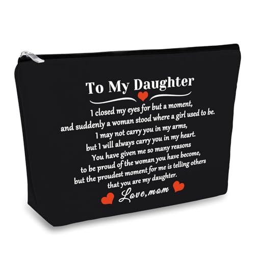 Daughter-Gift-from-Mom-to-My-Daughter-Makeup-Bag-Cosmetic-Bag-Christmas-Birthday-Graduation-Gift-for-Daughter-Wedding-Gift-Adult-Daughter-Gift-Daughter-Bridal-Shower-Gift-Black-Make-Up-Pouch