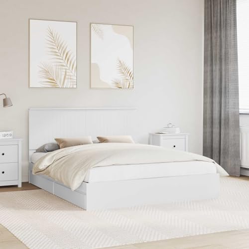 Tonture Cama de almacenamiento, color blanco, 160 x 200 cm, estructura de cama moderna con cabecero, cama king size con cajones, muebles de dormitorio duraderos