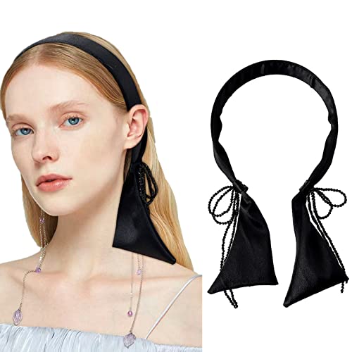Frdtluthw Bow Tassel Headband, Solid Wide Plain Turban Anti-Slip Satin Hair Bands, Fashion Elastic Hair Accessories For Women Girls(Black) #TOP15