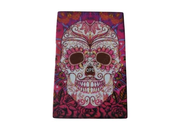 Étui à cigarettes/boîte à cigarettes portable Skull tête de mort colorés (rose)