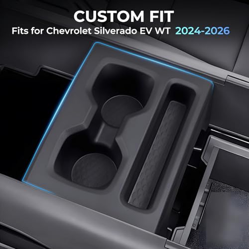 Image of Cup Holder Inserts for Chevrolet Silverado EV WT 2026 2025 2024 (Not for RST /LT), Interior Accessories TPE Center Console Car Cup Holders Covers Protector, Black