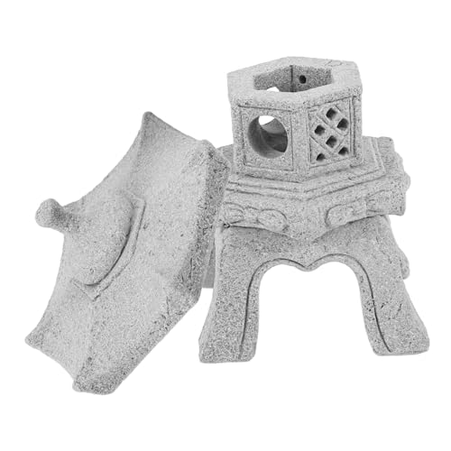 INOOMP Mini Japanese Stone-like Pagoda Lantern Statue Hexagon Design Detachable Lid Zen Garden Decor Outdoor Bonsai Fish Tank Landscape Decoration