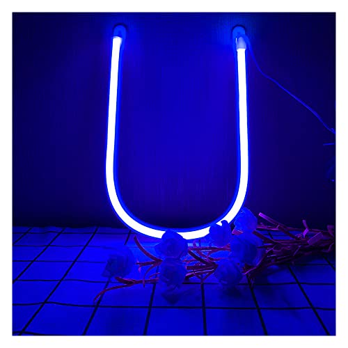ENUOLI Luz LED de neón con letra U, alfabeto, luz de arte de neón, funciona con pilas/USB, luces LED de marquesina, luces de neón azules, luces decorativas para regalos de Navidad, cumpleaños, boda,