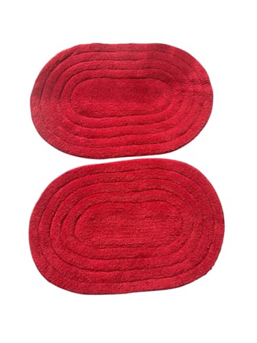 Image of My Home Cotton Door Bath Mat Super Soft Non Slip Mats for Bathroom, Door,Large, Pack of 2 (Oval Solid RED)