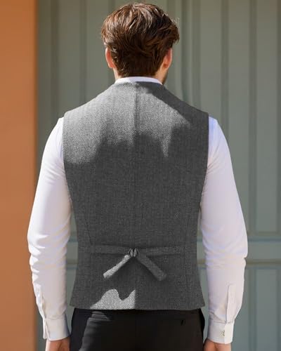 Men Herringbone Tweed Suit Vest,Men Retro Vest Slim Fit Waistcoat for Casual Business Prom4