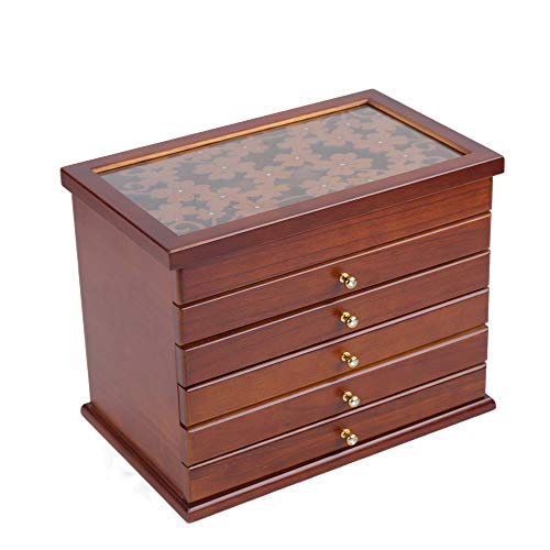 Organizador de joyería de Madera - Caja de joyería de 6 Capas con 5 cajones, Gran solución de Almacenamiento para Mujeres, Elegante Soporte de Accesorios, Collares, Pendientes y Anillos