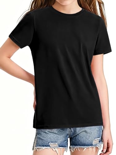 Image of HOTIAN Girls T Shirts 100% Cotton Short Sleeve Tops Kids Summer Casual Crewneck Basic Tees 3-14 Years