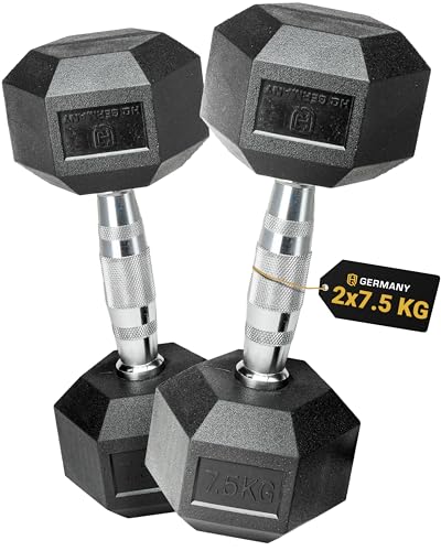 HQ Germany® Hexagon Hanteln 7,5kg 2 Stück | Geruchsarm, ±1,5%...