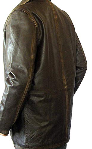 Image of Men's Black Military Type Lambskin Leather Trench Coat - Classic Button Closure Long Coat Style