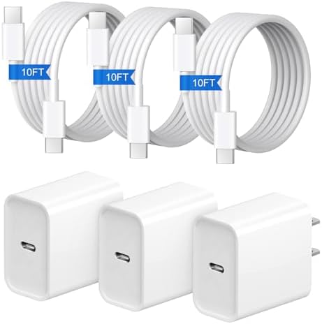 iPhone Charger Fast Charging 10FT iPhone 17 16 15 Charger 3+3Pack 20W USB C Wall Charger with 10FT USB C Cable for iPhone 17/17 Air/17 Pro/17 Pro Max/i Phone 16/15 Series, iPad Pro/AirPods