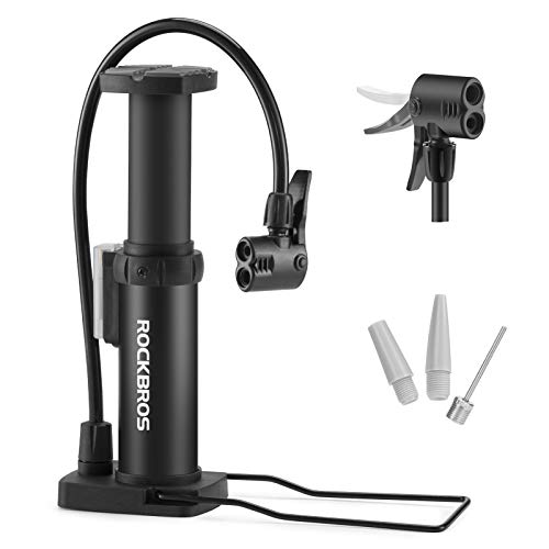 ROCKBROS Bike Floor Pump Portable Bicycle Foot Pump Air Pump Compatible with Presta & Schrader Valve Tire Pump Lightweight Hand Foot Activated Tire Inflator for Road Bike Mountain Bike Balls