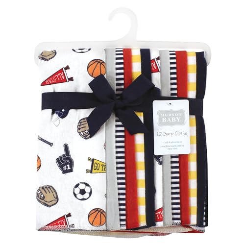 Image of Hudson Baby Unisex Baby Cotton Poly Flannel Burp Cloths Bundle, Sports Fan, One Size