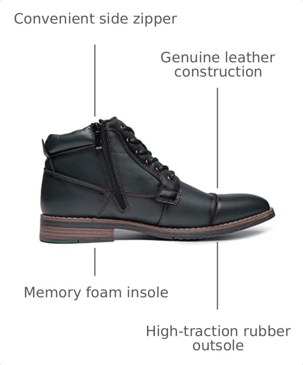Image of Arkbird Men's Dress Boots Genuine Leather Cap Toe Ankle Boot with Side Zipper for Casual Business Formal Wear