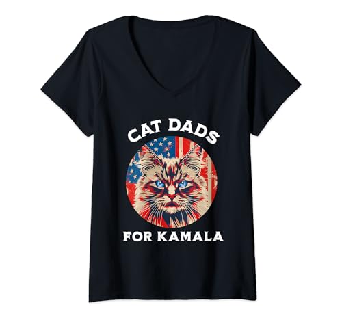 Femme Kamala Harris – Président 2024 Cat Dads Cat Daddies T-Shirt avec Col en V