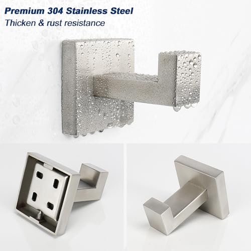 NearMoon Bath Towel Hooks -SUS304 Stainless Steel Square Clothes Robe Hooks Hanger, Heavy Duty Coat Hooks for Bathroom Livingroom Hotel Kitchen Garage, Wall Mounted (8 Pack, Brushed Nickel) by NearMoon - Image 5