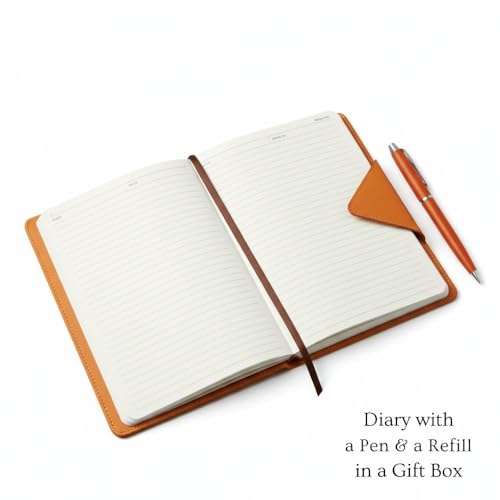 Image of CAVALO - Be Unique Diary Gift Set with Pen | Premium Notebook with Pen & Extra Refill | 6 x 8 Inch, 240 Lined Pages, Undated | Ideal for Corporate Gifting, Office Use, Diwali & New Year Presents (Orange Triangle Diary Gift Set)
