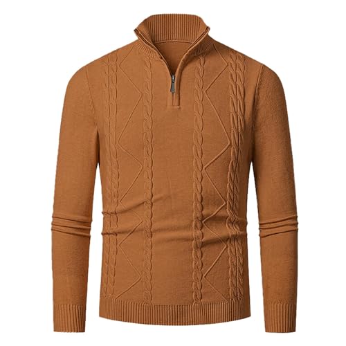 Men's Quarter-Zip Sweater Textured-Knit Mock Neck Pullover Slim Fit Lightweight Long Sleeve Solid Knitted Pullover