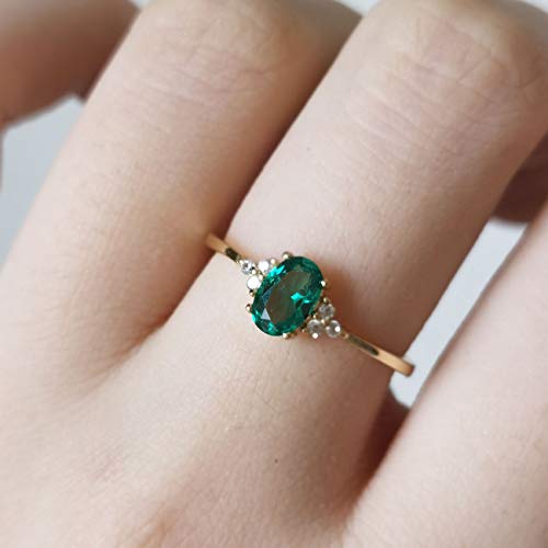 Michooyel 18K Gold Plated Dainty Emerald Rings Oval Cut Sterling Silver Statement Rings Cute Rings For Women thumb #5