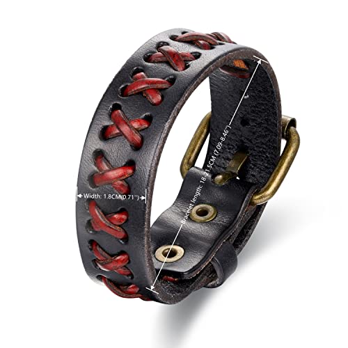 Mens Leather Wristband Bangle Bracelet Interwoven with Black Leather, Buckle Clasp, Cool Stylish4