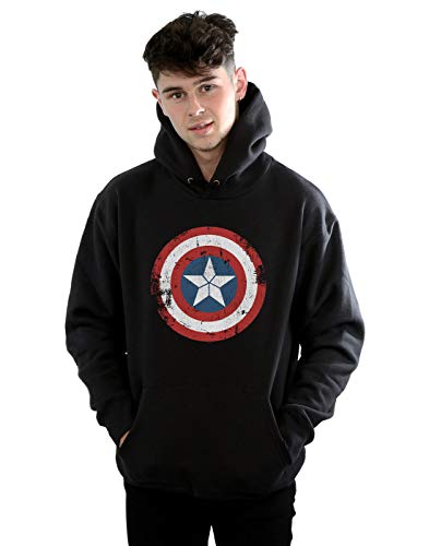 Marvel Men's Captain America Civil War Distressed Shield Hoodie Black X-Large