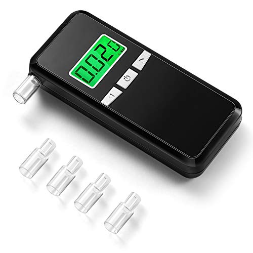 Breathalyzer, Portable Breathalyzer Alcohol Tester with Digital Breath Alcohol Tester with Blue Backlight LCD Display for Personal & Professional Use with 5 Mouthpieces