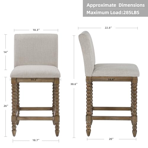 26 Inch Wooden Farmhouse Counter Stool with Padded Spring Seat for Kitchen Island