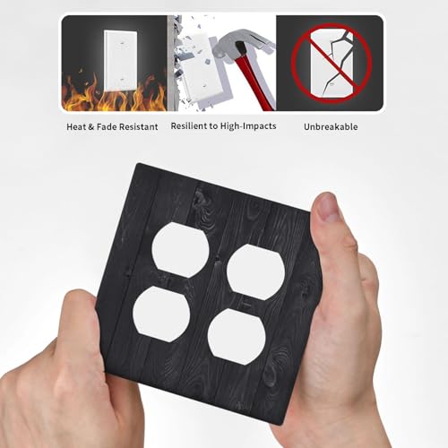 Decorative Outlet Covers Vintage Black Wood Plank Wooden Board 2 Gang Outlet Cover Wall Plate Double Duplex Light Switch Cover Plate Switch Plate Covers for Farmhouse Decor