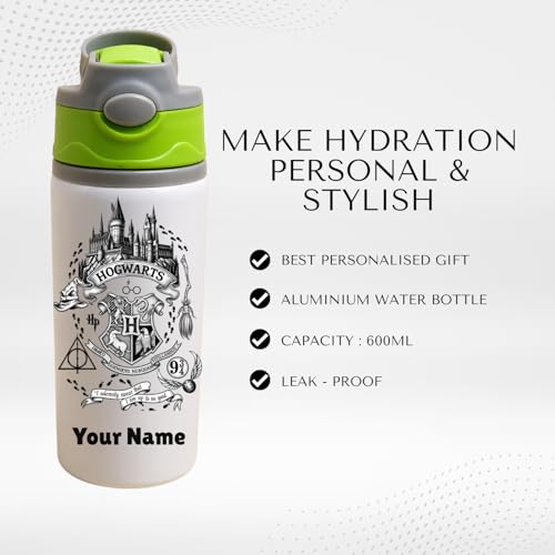 Image of Kids Personalised Water Bottle 600ml | Aluminium Cartoon Printed Bottle | Name Customisation | School Bottle | Durable & Leakproof|Customise Gift