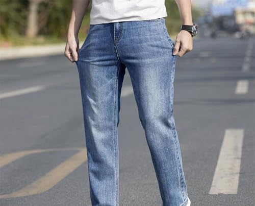 Mens Jeans Relaxed Fit Stretch Straight Leg Denim Pants Lightweight Thin Breathable Classic Trousers3