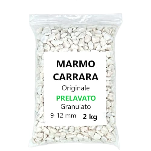 Alvirea - Gravier blanc prélavé pour aquarium - Marbre de Carrara original - 2 kg - 9-12 mm - Galets décoratifs maison plantes en pot - Pierres pour bonsaï - Galets de jardin