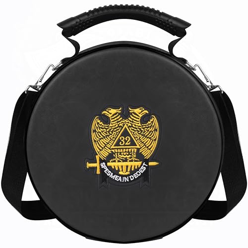 Masonic Scottish Rite 32nd Degree Double Eagle Crown Cap Case – Foldable Design Black Freemason Hat Carrying Box with Shoulder Strap