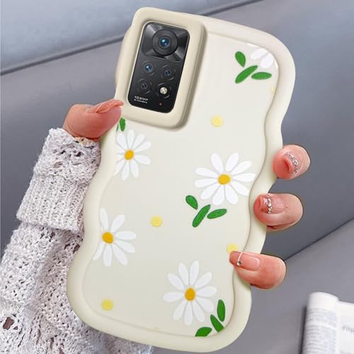 BEENTRYS Blumen Muster Handyhülle für Xiaomi Redmi Note 11 Pro 4G / 5G / Note 12 Pro 4G Hülle Wellen Rahmenform Aesthetic Mädchen Frauen Weich TPU Silikon Stoßfest Cover Schutzhülle-Weiß