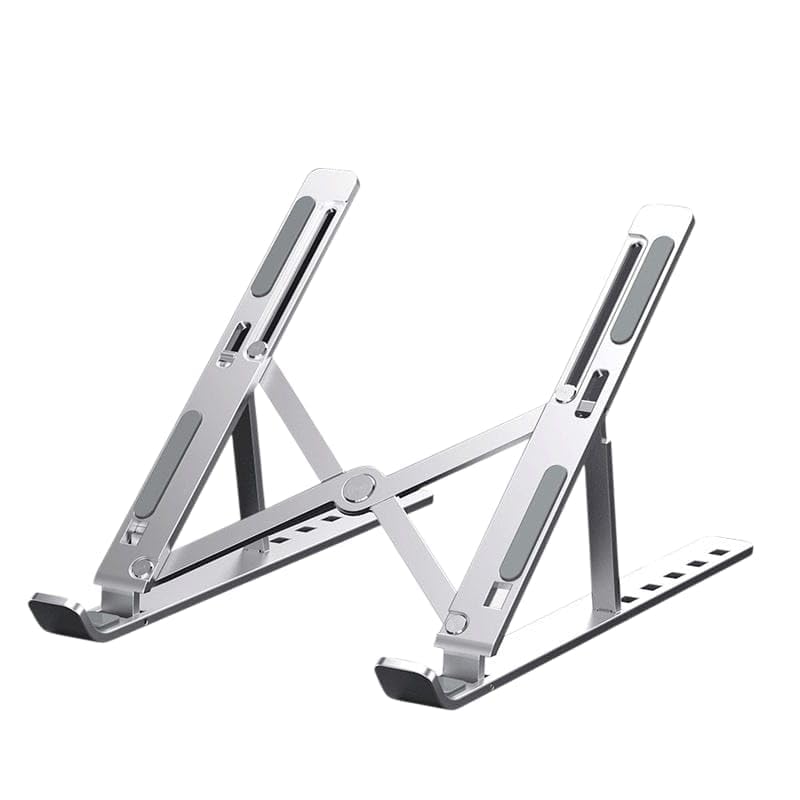 Image of Portable Aluminium Laptop Stand, Foldable and Adjustable Riser Stand Holder Compatible for MacBook, HP, Dell, Lenovo & All Other Notebooks up to 15.6 Inches (Silver)
