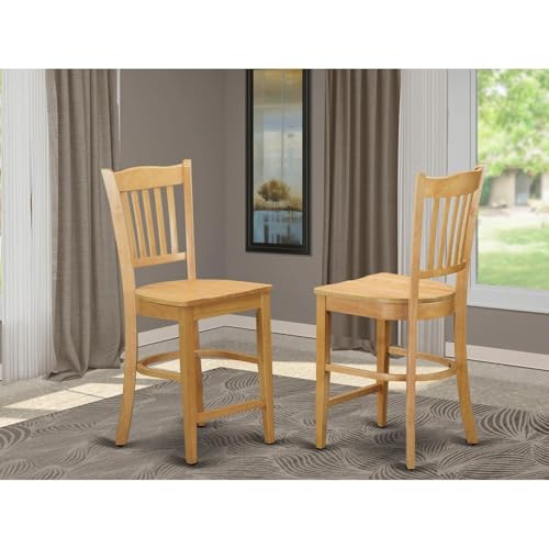 Butacos de altura para barra East West Furniture GRS-OAK-W Groton, asiento de madera y respaldo con listones, juego de 2, acabado roble miniatura 2