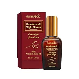 Auravedic Kumkumadi Tailam Night Serum | Ayurvedic Face Oil with Saffron & Vitamin B3 | Plant Based Overnight Moisturizer for Soft, Refreshed Skin | 1.69 Fl Oz (50ml)