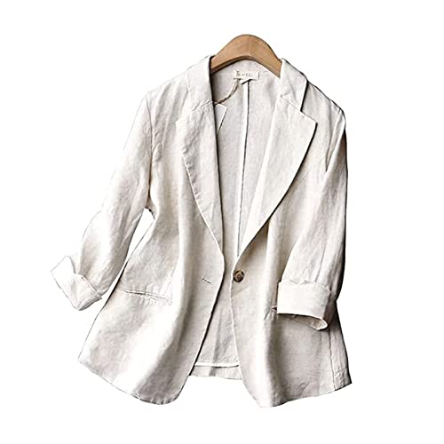 Lässiger Damen Blazer Aus 100% Leinen, Sommer, 3/4 Ärmel, Revers mit...