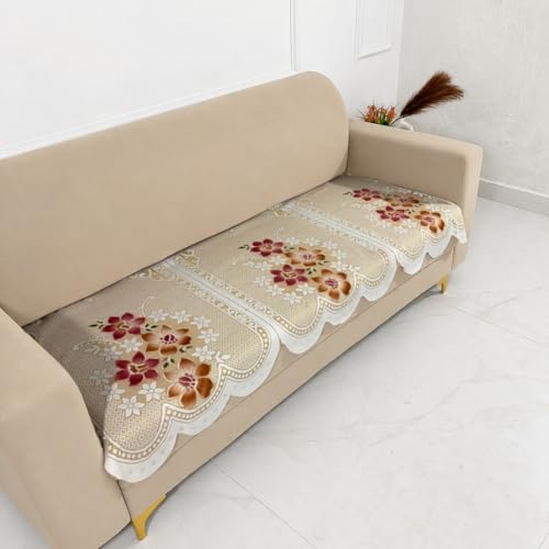 Image of Homerz Premium 'Surya Series' Sofa Cover | Stylish Sofa Protector | Net Fabric | Anti-Stain & Washable Slip Cover Exact Size Antislip (Exclusive Yellow, 5 (3+2) Seater, Only Seat Cover)
