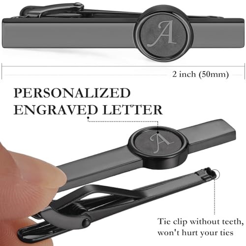 AMITER Initial Tie Clip for Men, 2 inch Mens Necktie Bar for Regular Ties - Black3