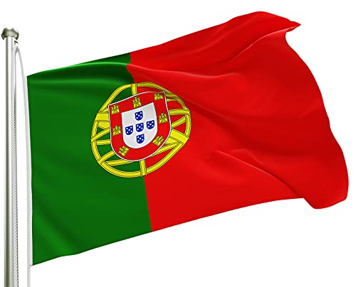Cosymate Bandeira Portugal Bandeira portuguesa, Bandeira portuguesa, 3 x 5 pés com ilhós de latão, cor viva, resistente ao desbotamento UV, cabeceira de lona, costura dupla, 90 x 150 cm