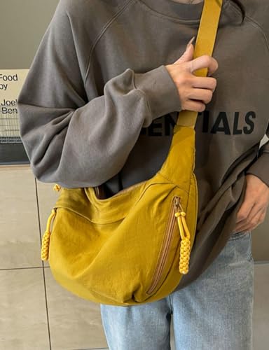 Image of Hobo Bag for Women Men Crescent Shoulder Bag Retro Nylon Canvas Crossbody Bag Slouchy Corduroy Dumpling Bag Purse | Retro