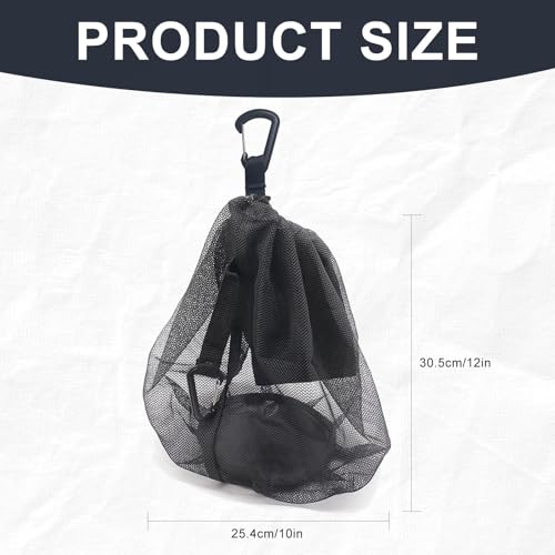 DALAETUS Portable Ball Bag with Drawstring and Hook, Lightweight Mesh Ball Bags for Carrying Basketball Volleyball Soccer Football, Single Ball Bags for Athletes, Coaches (Black)